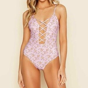 NWT Dippin Daisy’s Bliss Lattice Floral One Piece Swimsuit Wild Iris Medium